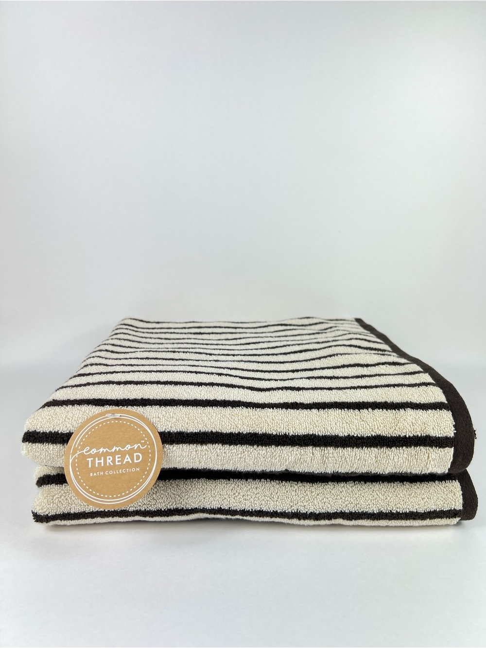 Common Thread Bath Towels Brown and Tan Striped Soft Zero Twist Cotton 2 Pc NEW